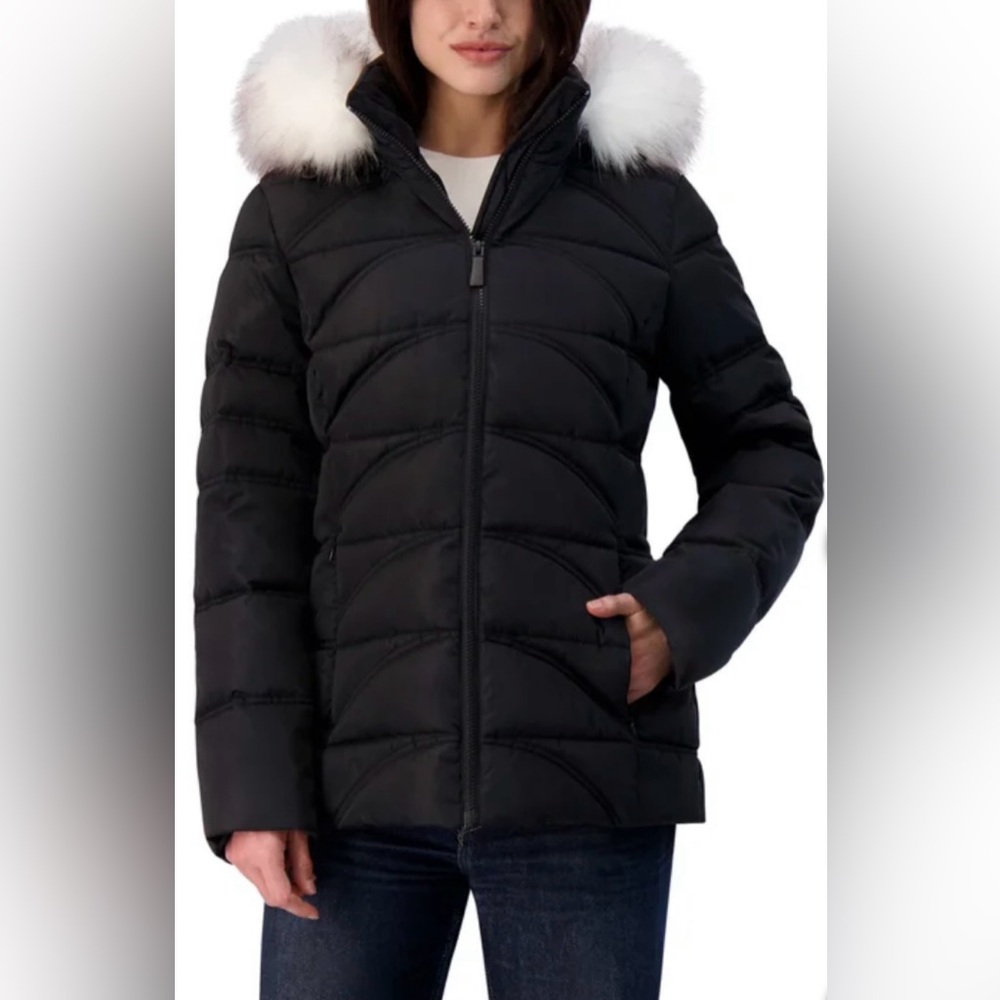 Nautica Women’s Short Puffer Jacket – Black – Faux Fur Hood – XL – NWT